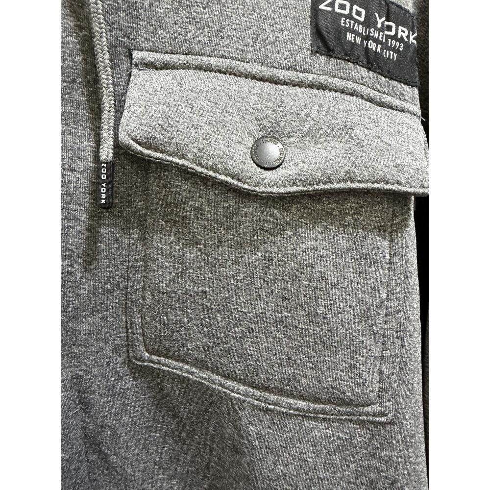 Zoo York Mens Gray Fleece Hoodie Pullover Snap Closure Pockets Logo Size L - Picture 5 of 11